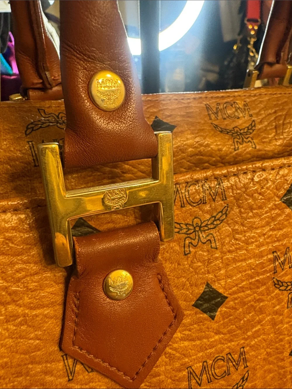 MCM Cognac Brown Visetos Monogram Satchel